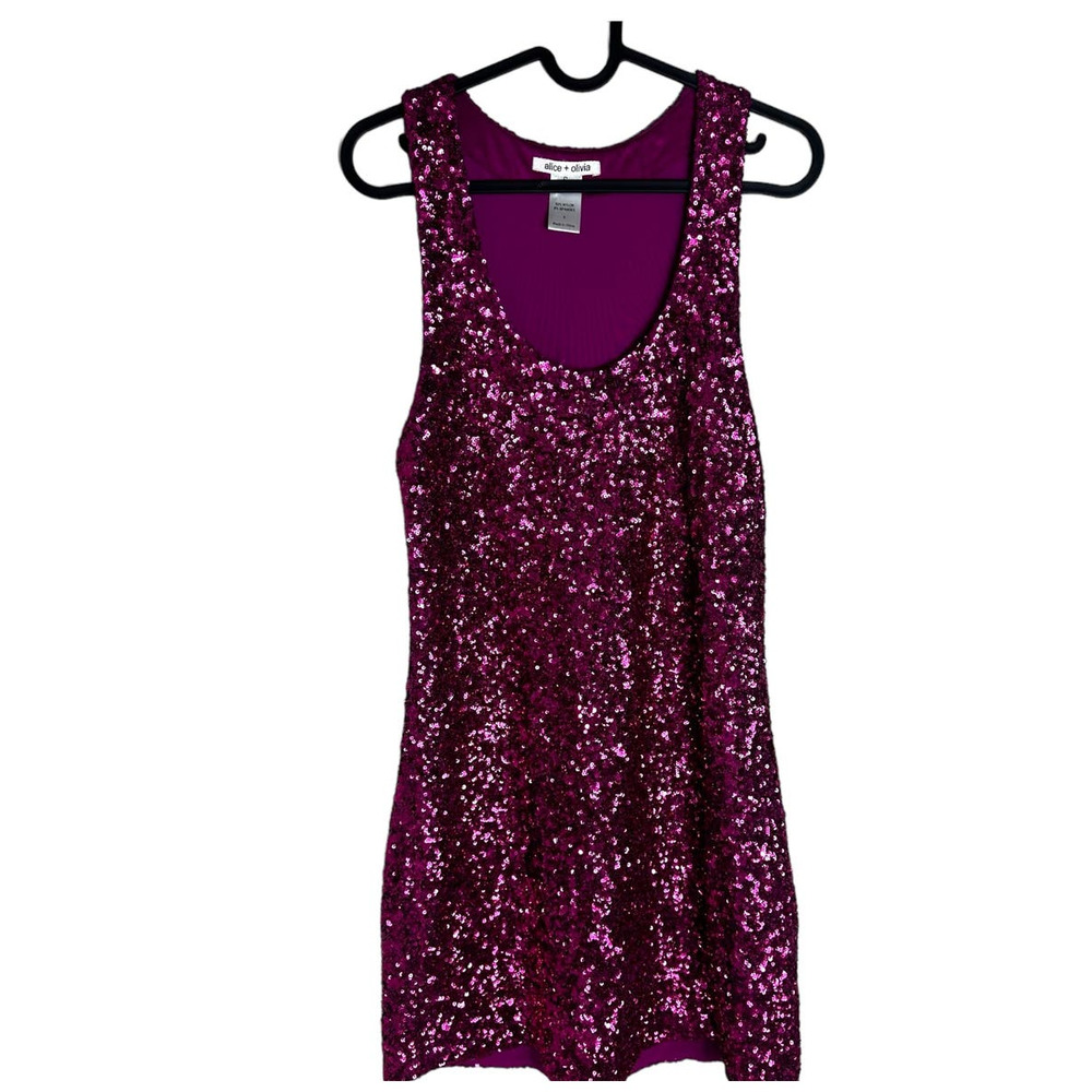 Alice and Olivia Hot Pink Sequins Mini Dress Size Small (retail $200)‎